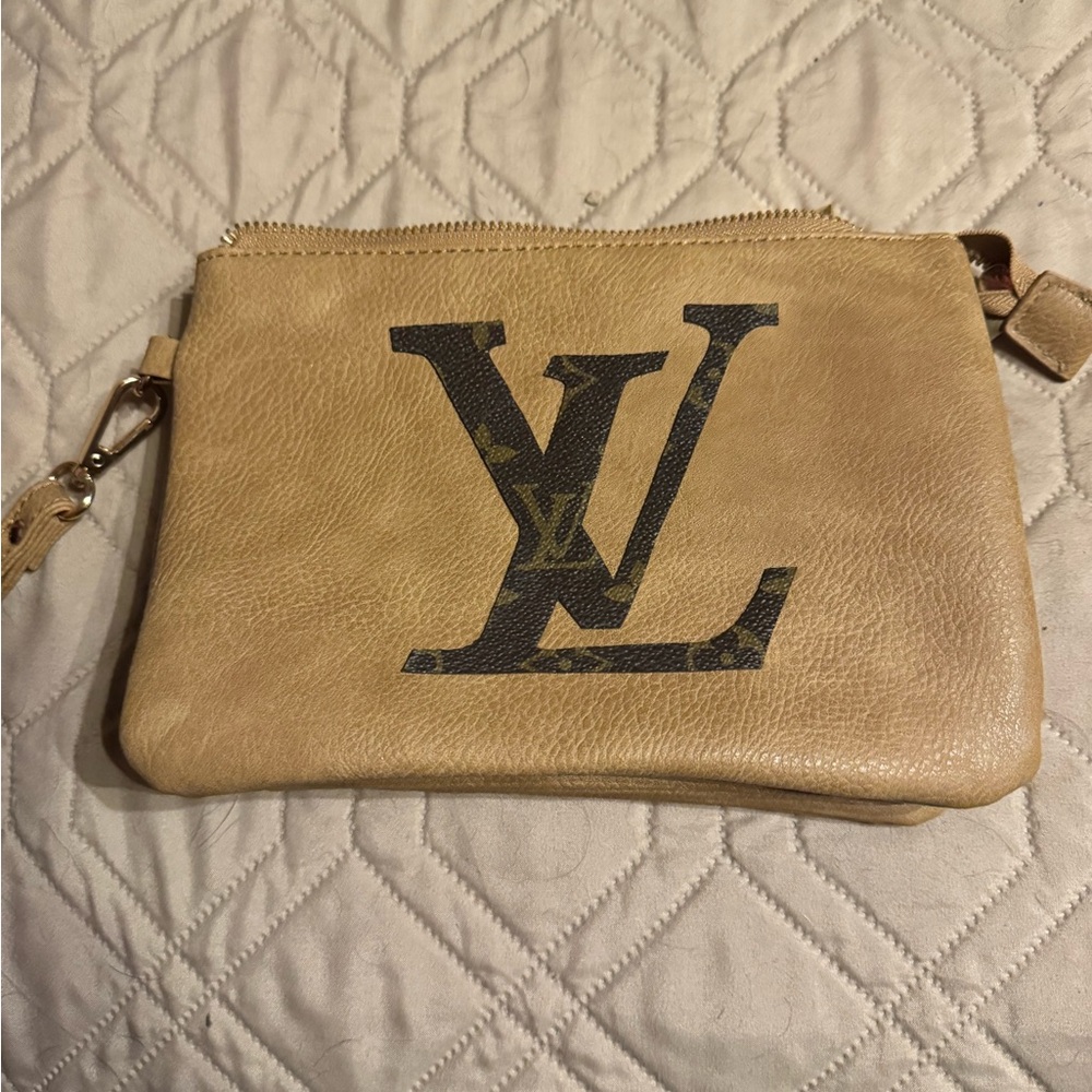 Up Cycled Louis Vuitton Beige Leather Wristlet